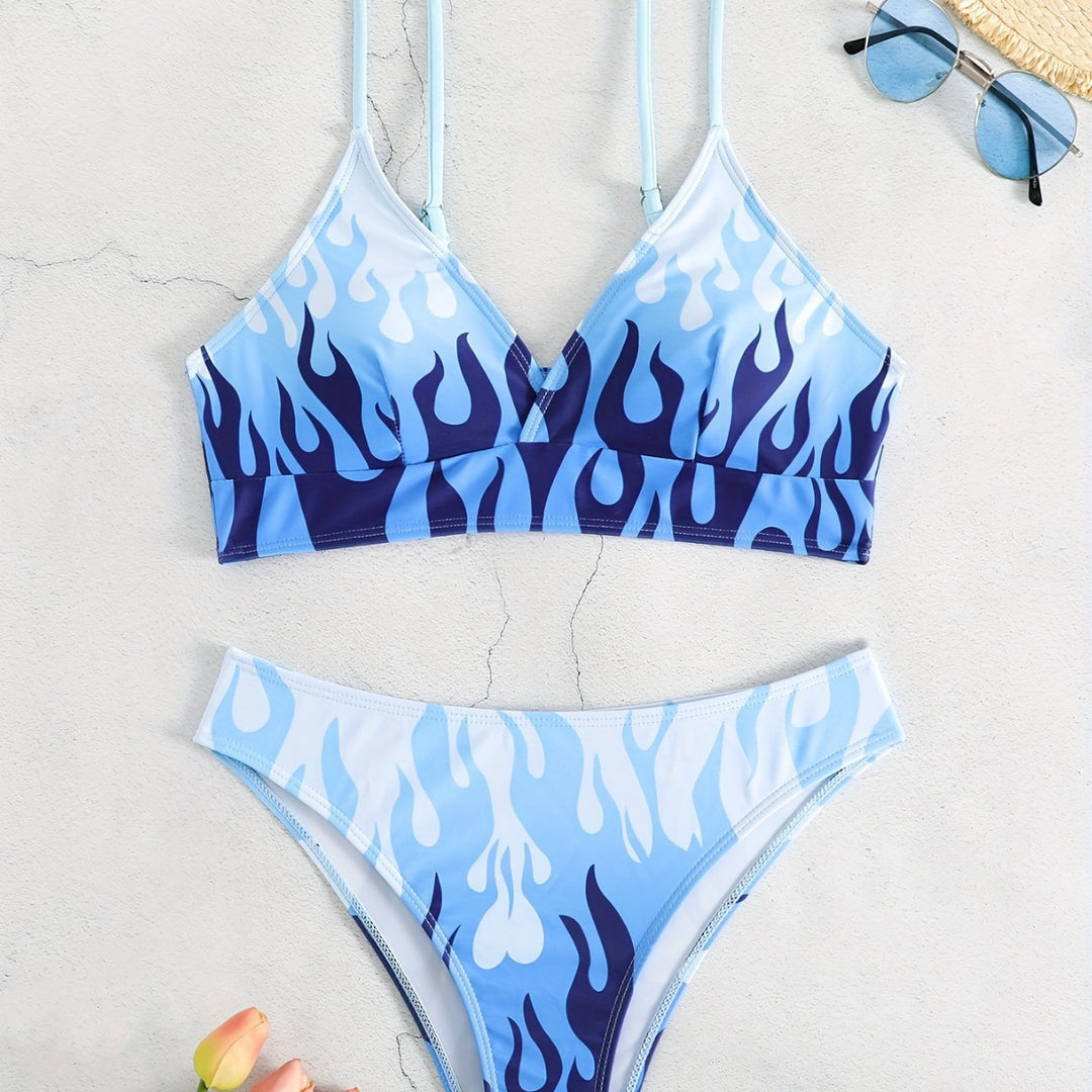 Damen Triangel-Bikini mit aufregendem Flammenmuster EB
