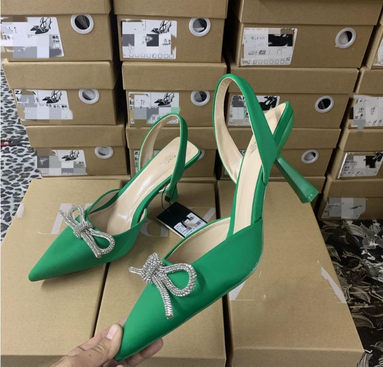 Damen nan elegante Slingback-Pumps mit spitzer Zehenkappe und funkelnder Strassschleife EB