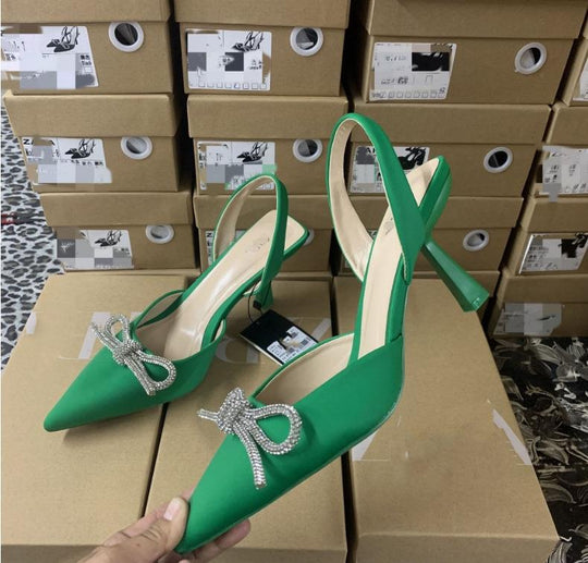 Damen nan elegante Slingback-Pumps mit spitzer Zehenkappe und funkelnder Strassschleife EB