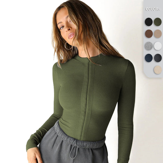 Damen Enganliegendes Longsleeve mit Stehkragen EB