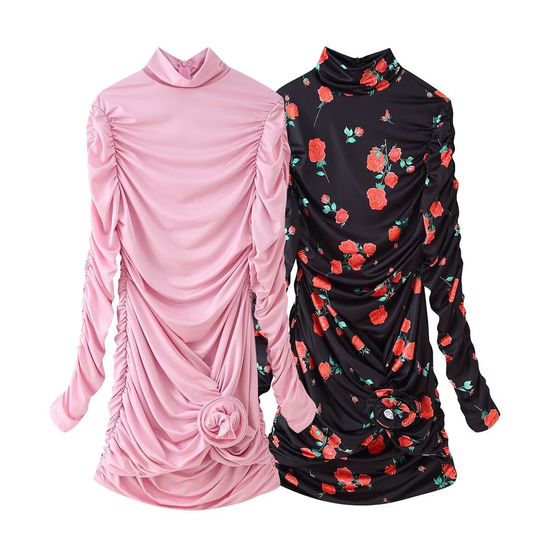 Damen elegantes Rüschenshirt mit Stehkragen und floralem Detail EB