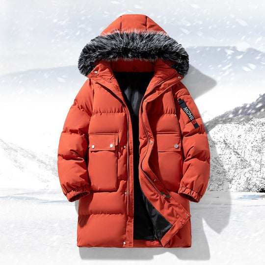 Herren langer gesteppter Winterparka mit Kapuze und Kunstfellbesatz EB