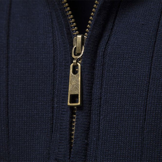 Herren Pullover mit eleganter Rippstruktur und halbem Reißverschluss EB