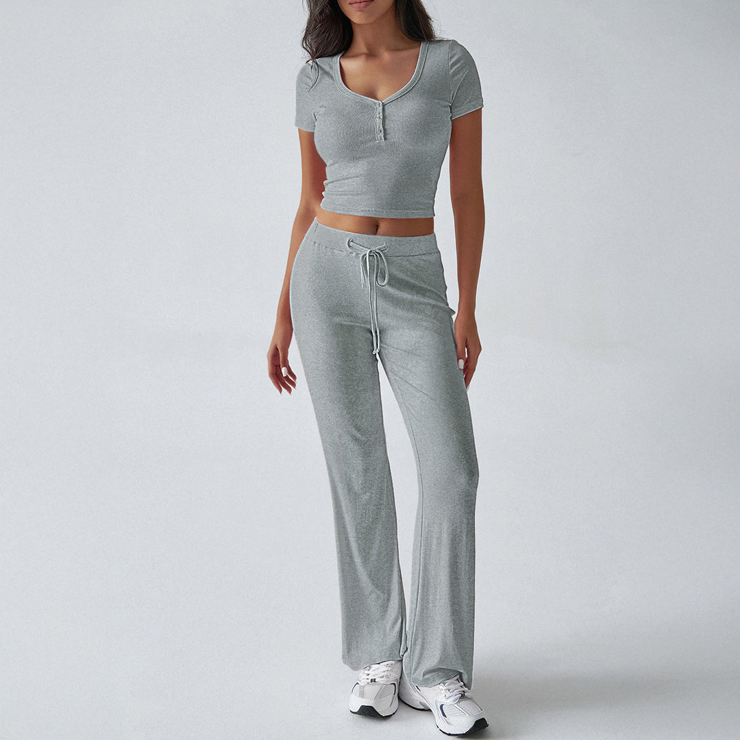 Damen Kombinations-Set mit cropped Oberteil und weiten Hosen EB