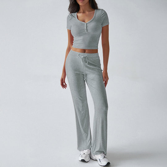 Damen Kombinations-Set mit cropped Oberteil und weiten Hosen EB
