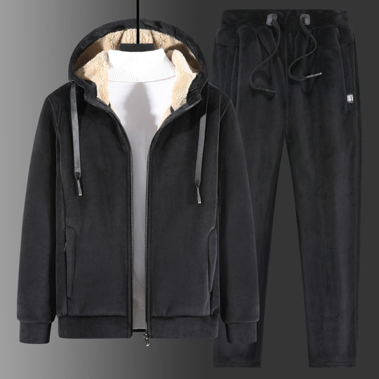 Herren Fleece-Freizeitanzug mit Kapuzenjacke und Thermo-Jogginghose EB