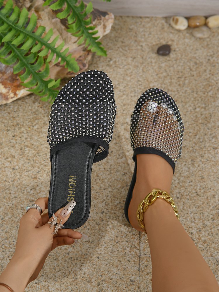 Damen Glamouröse Mode-Sandalen mit funkelnden Strassapplikationen EB