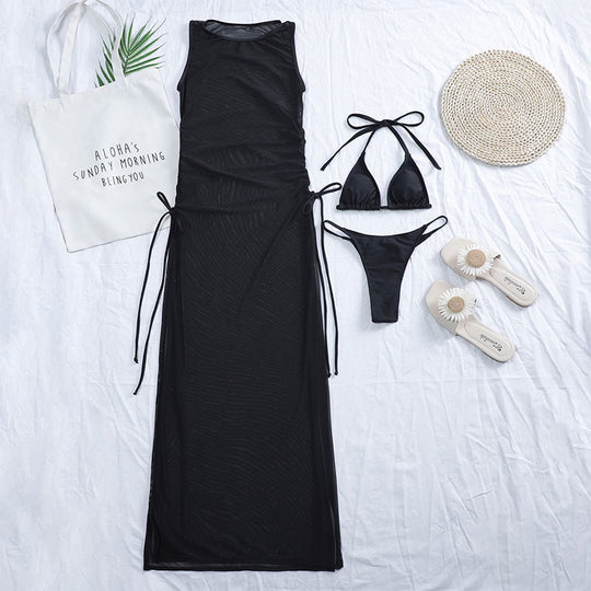 Damen Strandkleid mit verstellbaren Bändern und Raffungen EB