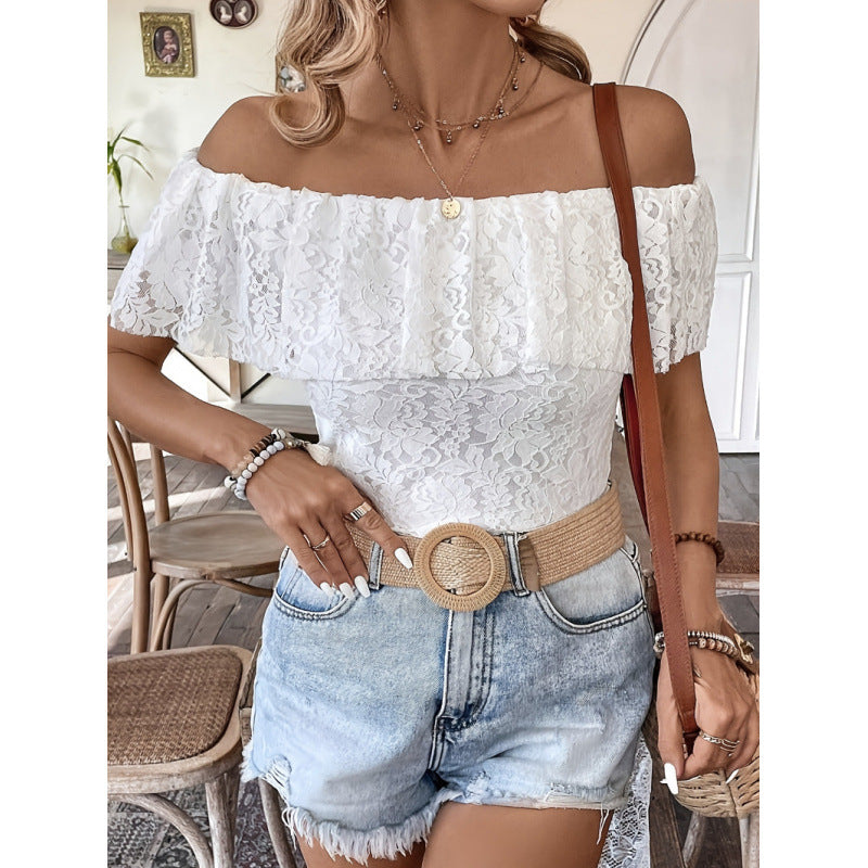 Damen Off-Shoulder Spitzenbluse EB
