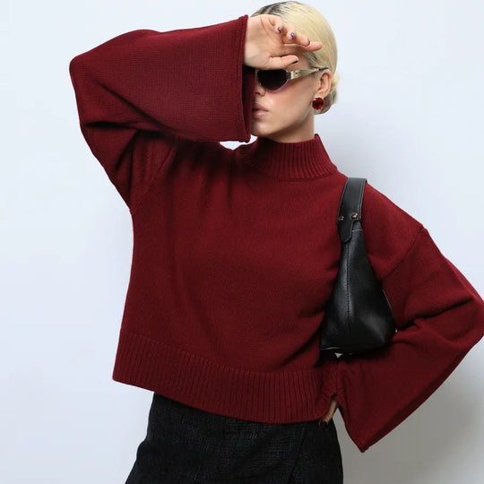 Damen Eleganter Oversized Pullover mit weitem Schnitt und Stehkragen EB