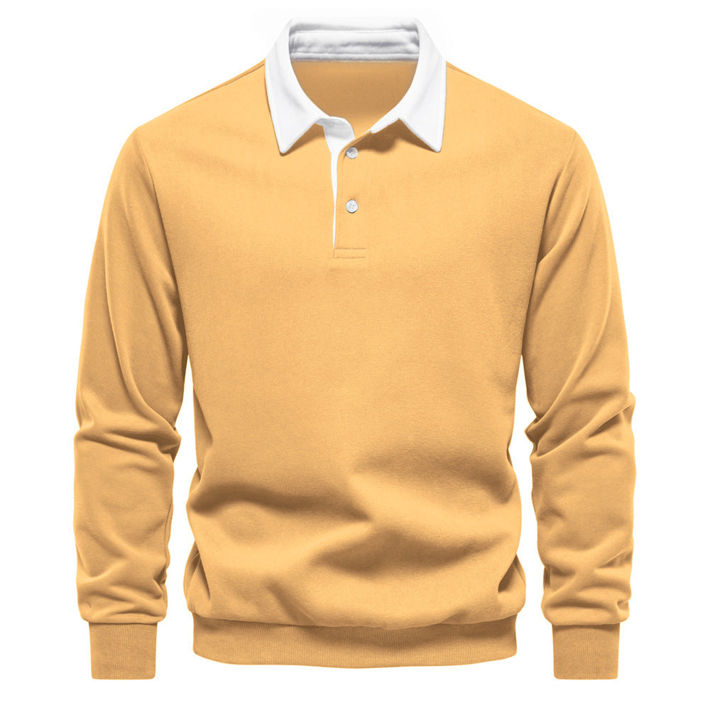 Herren nan elegantes Langarm-Poloshirt mit Kontrastkragen EB