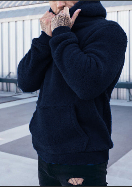 Herren nan kuscheliger Sherpa-Hoodie mit Kängurutasche und hohem Kragen EB