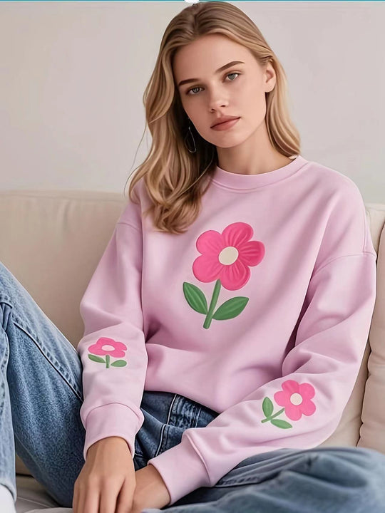 Damen Sweatshirt mit farbenfrohem Blumenmotiv EB