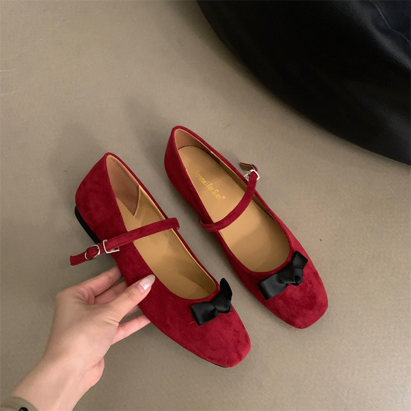Damen elegante Ballerinas mit modischem Mary Jane-Riemchen und Schleifenverzierung EB