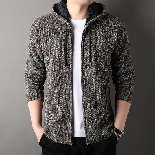 Herren modische Strickjacke mit Kapuze und weich gefüttertem Innenfutter EB