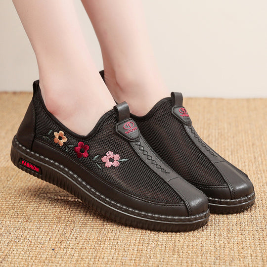 Damen Bequeme Slip-On Schuhe mit atmungsaktiver Netzstruktur und floralem Design EB