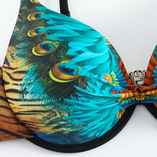 Damen Push-Up-Bikini mit exotischem Tierdruck und eleganten Verzierungen EB