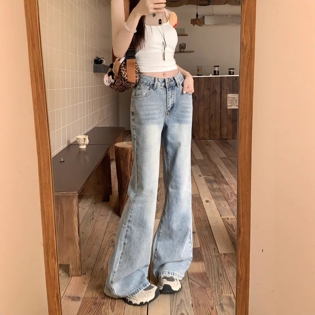 Damen weite Schlagjeans im Vintage-Style mit modischen Details EB
