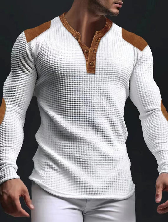 Herren Langarm-Henley-Shirt mit strukturiertem Gewebe und Kontrastdetails EB