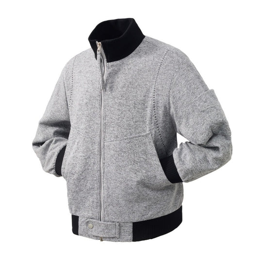 Herren Wollmix-Bomberjacke mit Stehkragen, Rippbündchen und Utility-Ärmeltasche EB