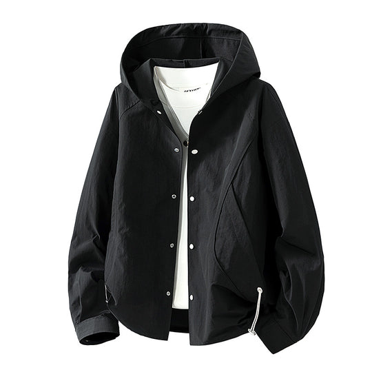 Damen leichte Kapuzenjacke mit Druckknopffront, verstellbarem Kordelzugsaum und praktischen Seitentaschen EB