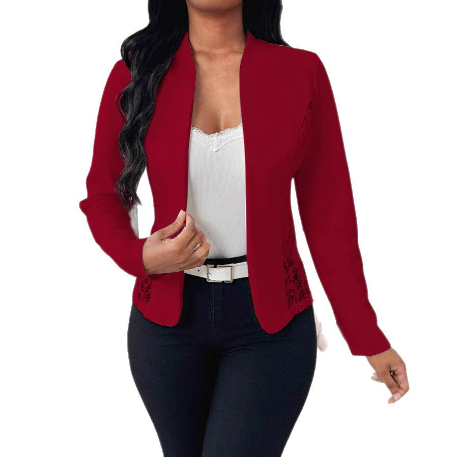 Damen elegante Blazerjacke mit Spitzenakzenten EB