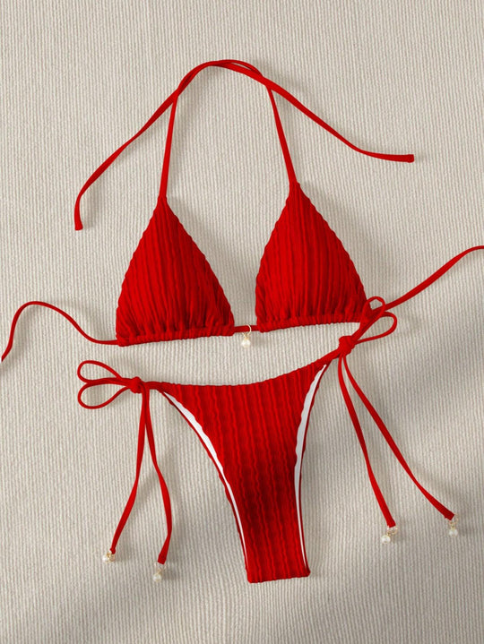 Damen Triangle-Bikini mit strukturiertem Design und verstellbaren Trägern EB