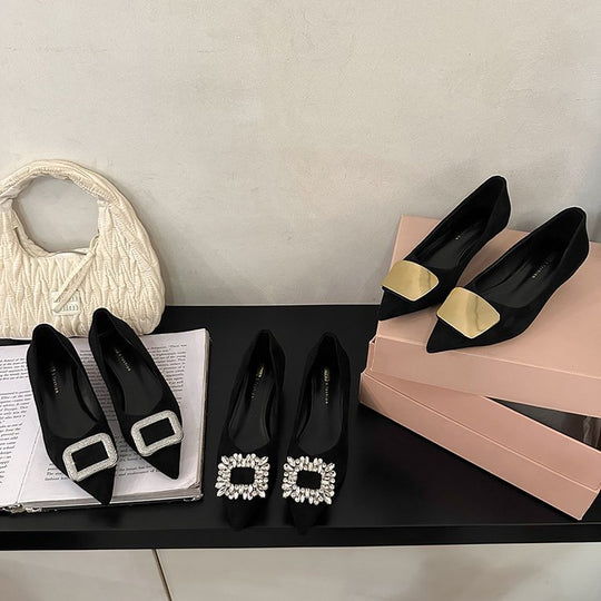 Damen elegante High-Heel Ballerinas mit stilvollem Goldakzent EB