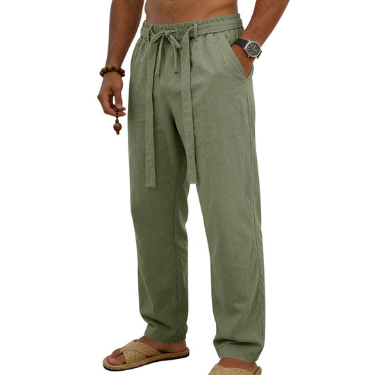 Herren nan leichte Leinen-Loungehose mit elastischem Tunnelzug, dekorativer Bundfalte und geradem Bein EB