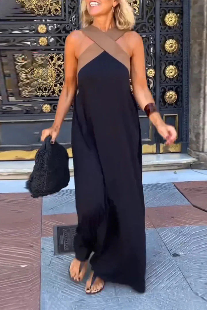 Damen Langes Maxikleid mit Cross-Over-Trägern und elegantem Schnitt EB