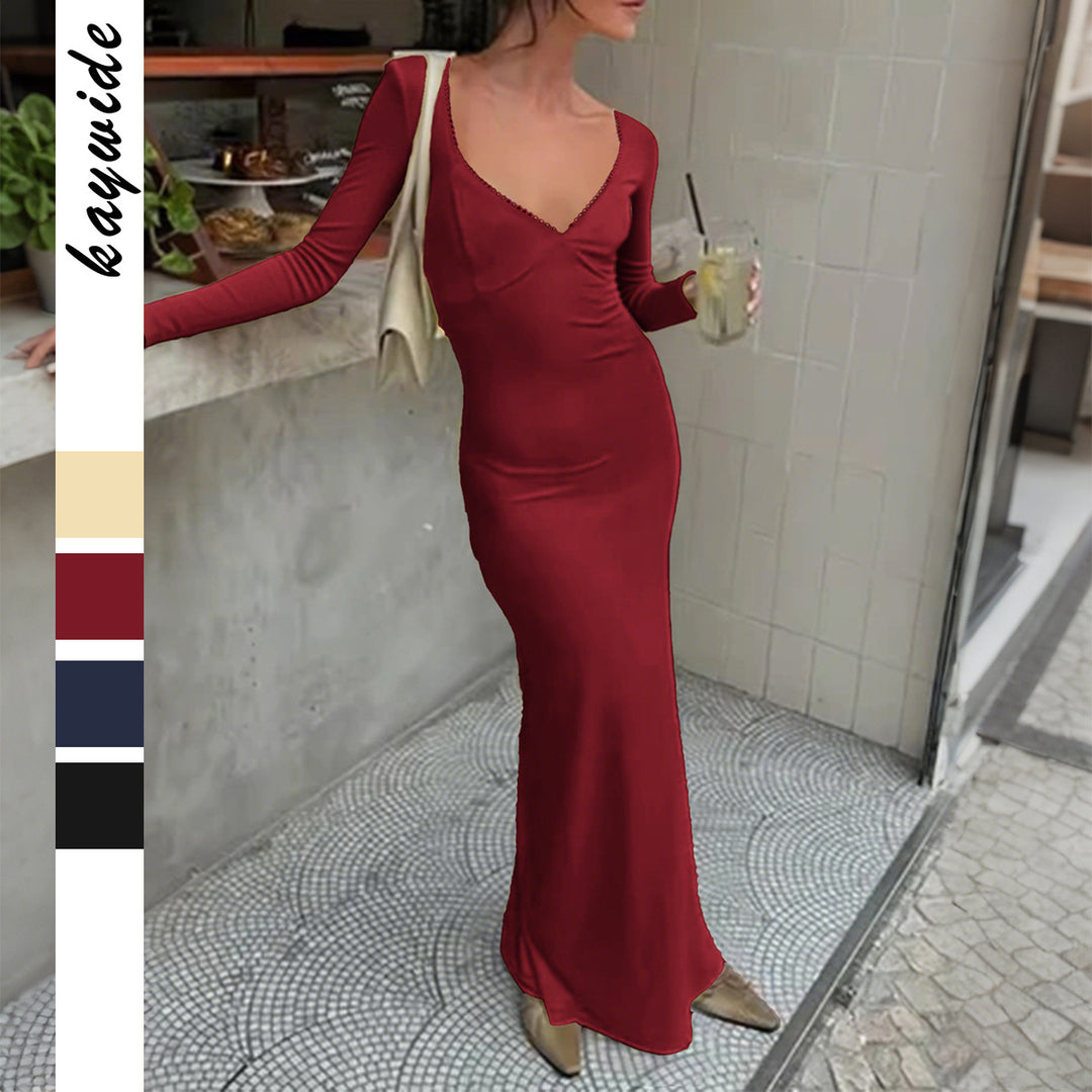 Damen nan figurbetontes Maxikleid mit herzförmigem Ausschnitt, langen Ärmeln und schmaler Meerjungfrau-Silhouette EB