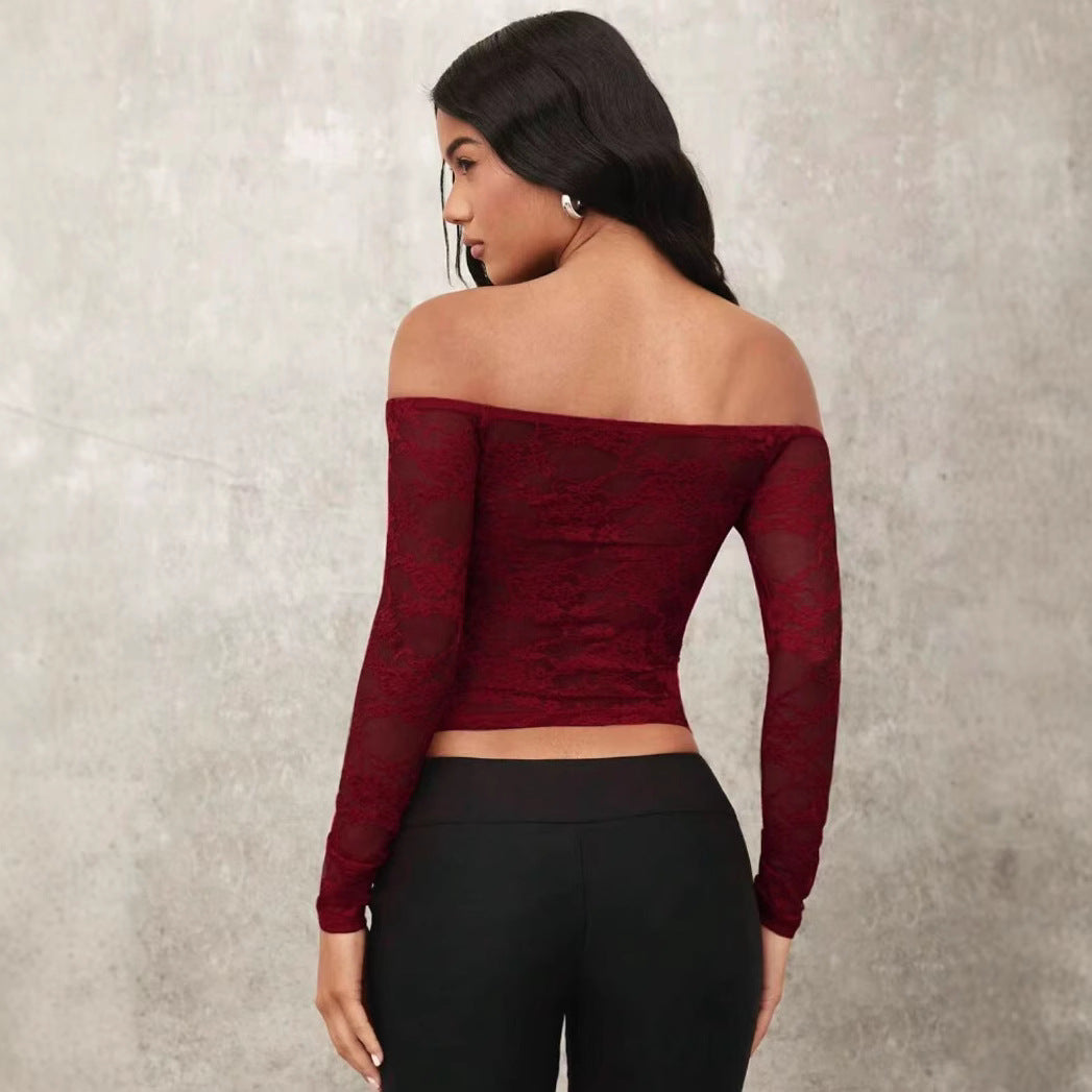 Damen Off-Shoulder Spitzenoberteil mit langen Ärmeln und romantischen Details EB