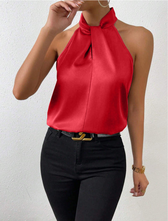 EB | Damen Knoten Hals Stil Top Seide