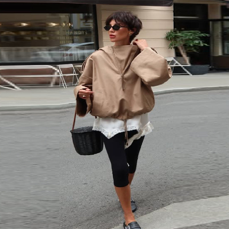 Damen Kapuzenpullover mit lässigem Schnitt und Reißverschluss EB