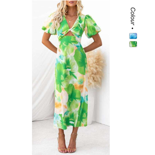 Damen Maxikleid mit floralen Akzenten und effektvollem Cut-Out EB