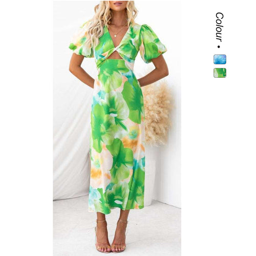 Damen Maxikleid mit floralen Akzenten und effektvollem Cut-Out EB