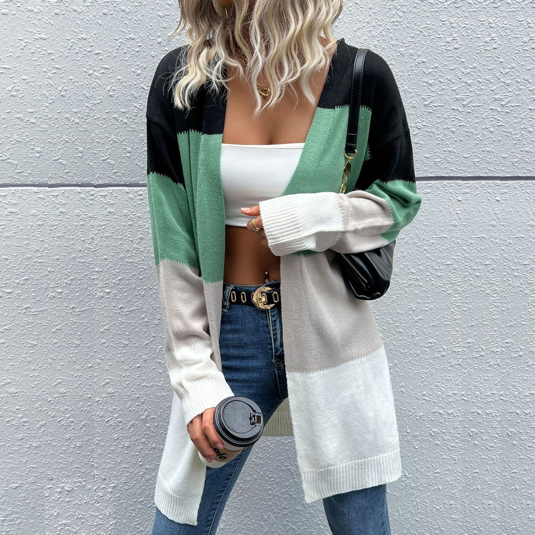 Damen lässiger Cardigan mit farbblockierendem Design EB