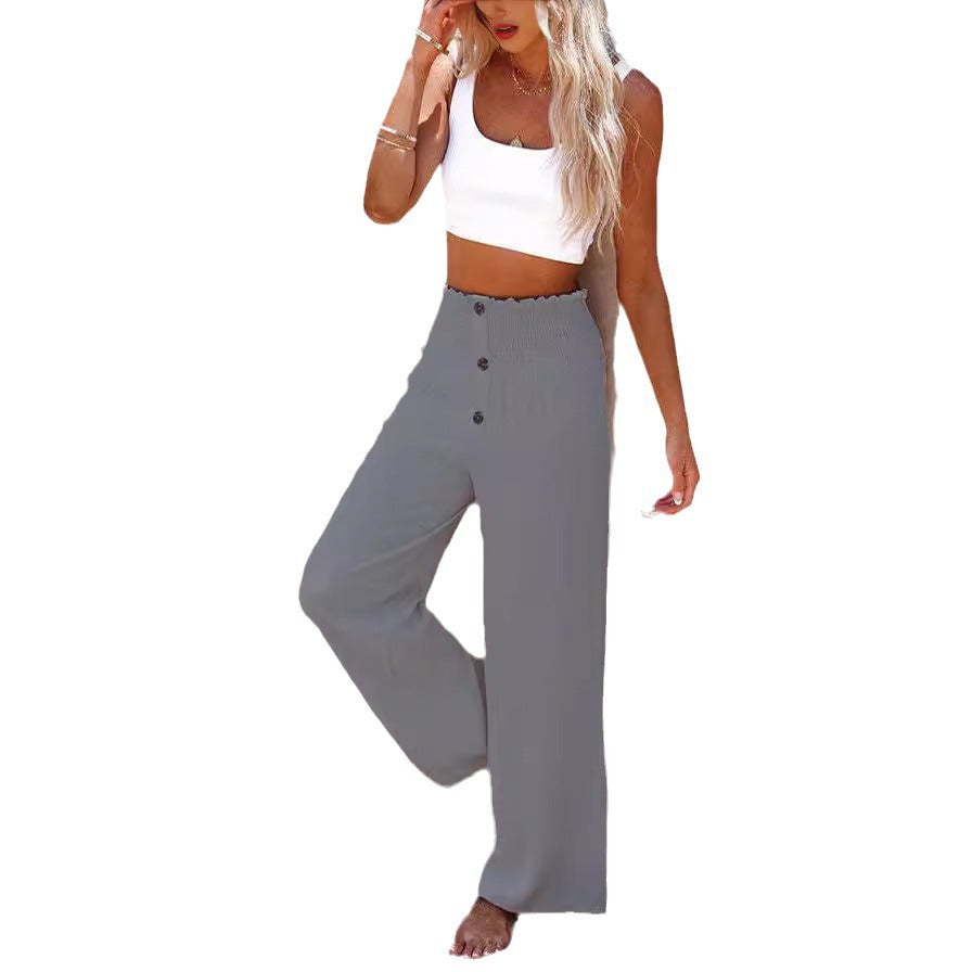 Damen Weite Hochbundhose mit dekorativen Knöpfen EB