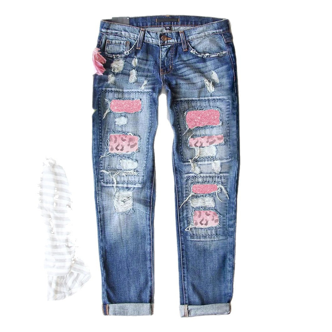 Damen Ripped Jeans mit modischen Patches und lässigem Schnitt EB