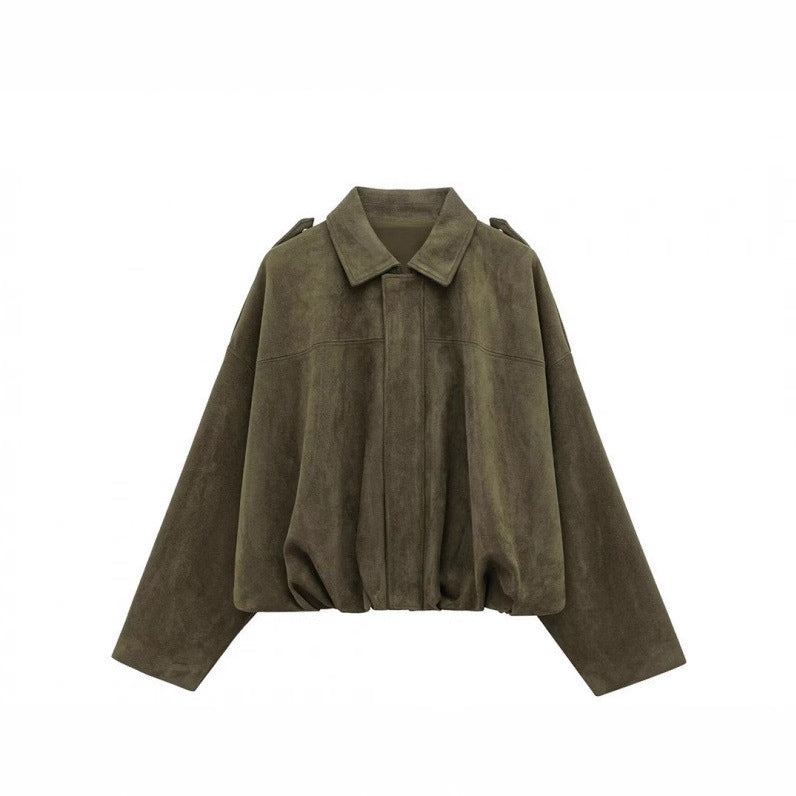 Damen Oversized Jacke aus Kunstleder mit Gummizug EB