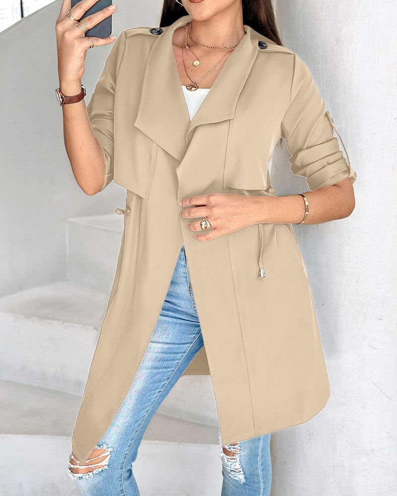 Damen Trenchcoat mit abnehmbarer Kapuze und verstellbarem Taillenzug EB