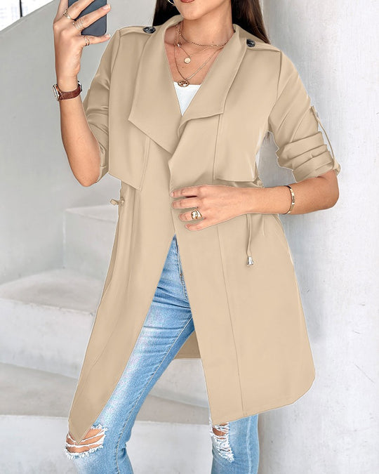Damen Trenchcoat mit abnehmbarer Kapuze und verstellbarem Taillenzug EB