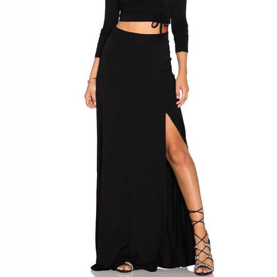 Damen Eleganter Maxi-Rock mit hohem Schlitz und elastischem Bund EB
