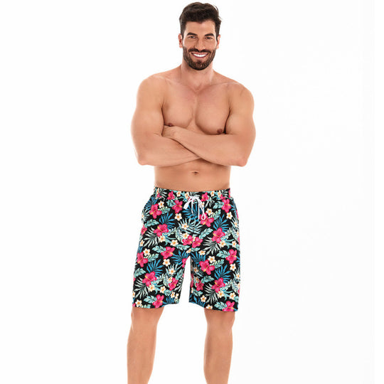 Herren Badeshorts mit floralem Muster und elastischem Bund EB