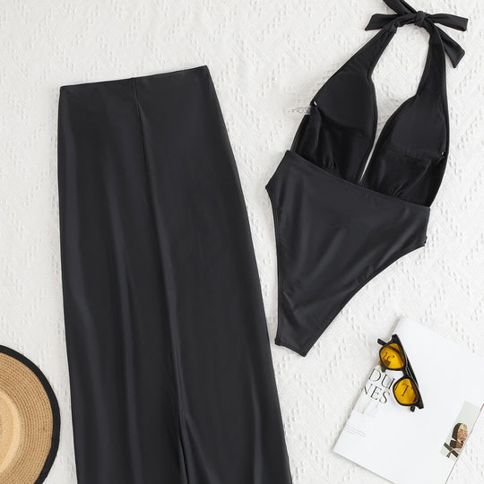Damen Badeanzug mit elegantem Wickeldesign und glamourösem Gurt EB
