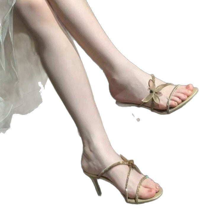 Damen glamouröse High Heel Sandalen mit funkelnden Strassverzierungen EB