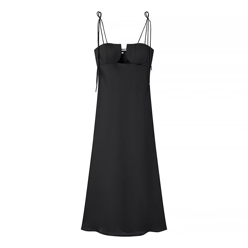 Damen Maxikleid mit verstellbaren Spaghetti-Trägern und elegantem Schnitt EB
