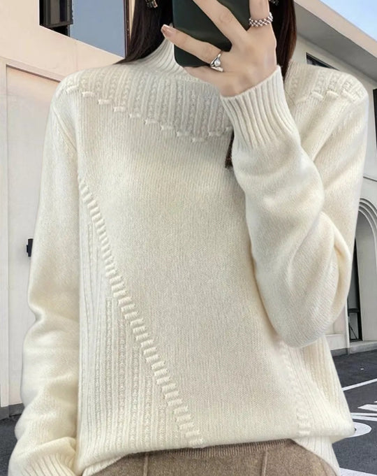 Damen Strickpullover mit elegantem Stehkragen und strukturiertem Design EB