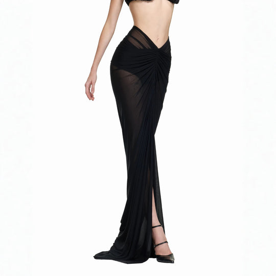 Damen Elegantes transparents Maxikleid mit ärmelloser Silhouette EB