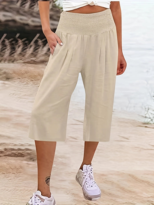 Damen Elegante Culottes mit dehnbarem Bund und Taschen EB